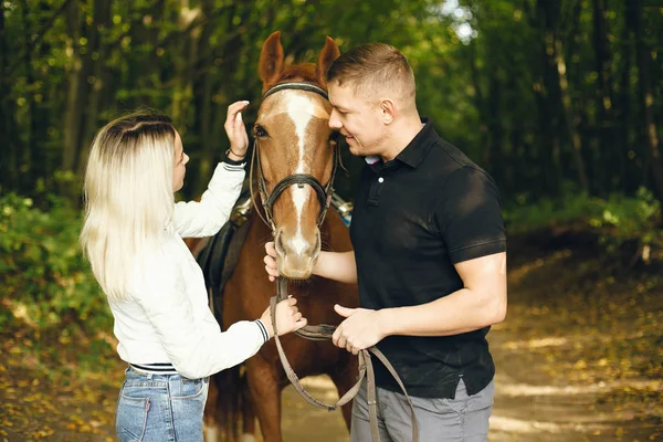 Pareja con caballos — Foto de Stock