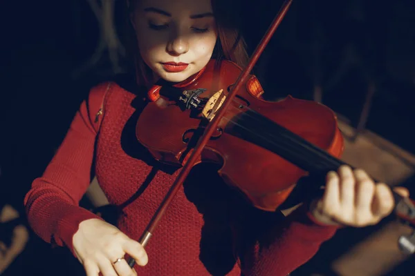 Chica con violín —  Fotos de Stock