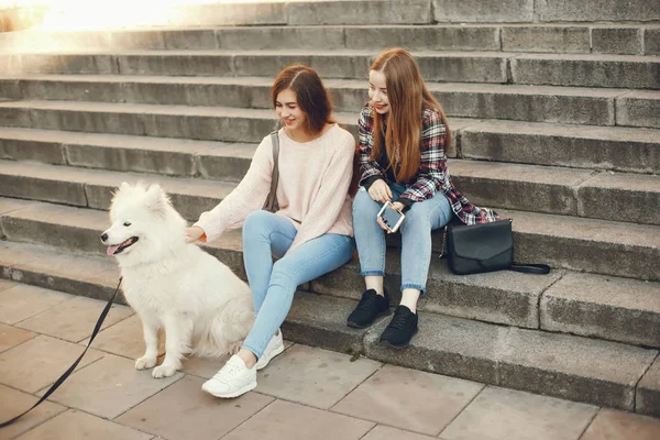 Ragazze con cane — Foto Stock