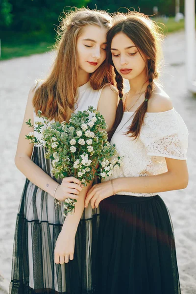 Két csinos lány egy nyári parkban — Stock Fotó