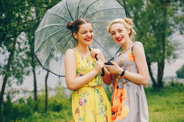 Dos chicas guapas en un parque de verano —  Fotos de Stock