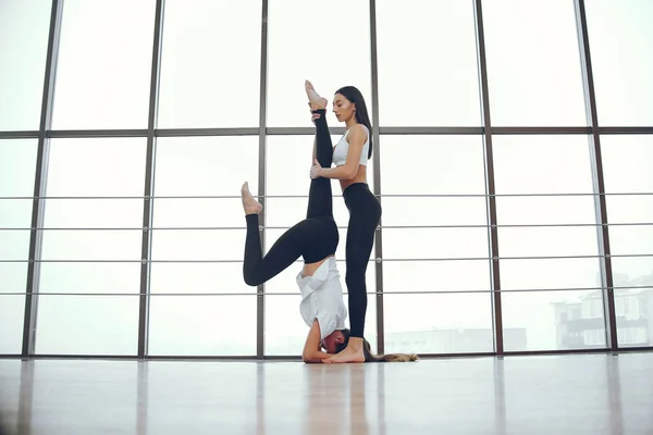 Beautiful and elegant girls doing yoga — Stock Photo, Image