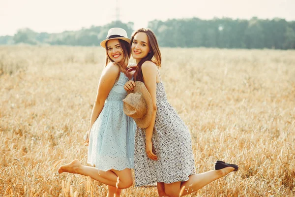 Las muchachas hermosas descansan en el campo —  Fotos de Stock