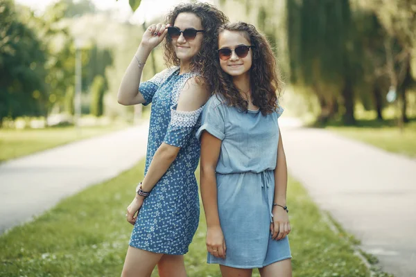 Due sorelle carine in un parco estivo — Foto Stock