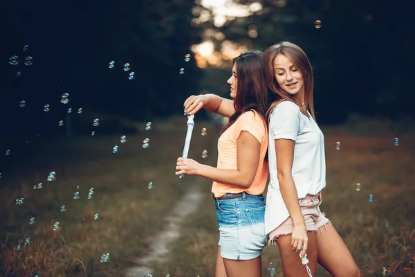 Twee mooie meisjes in een zomer Park — Stockfoto