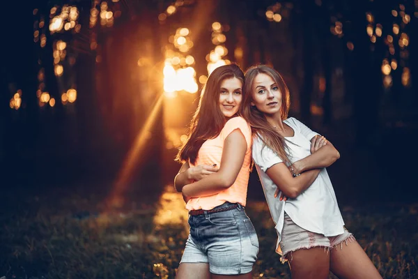 Duas meninas bonitas em um parque de verão — Fotografia de Stock