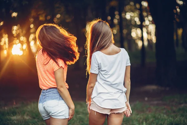 Dos chicas guapas en un parque de verano —  Fotos de Stock