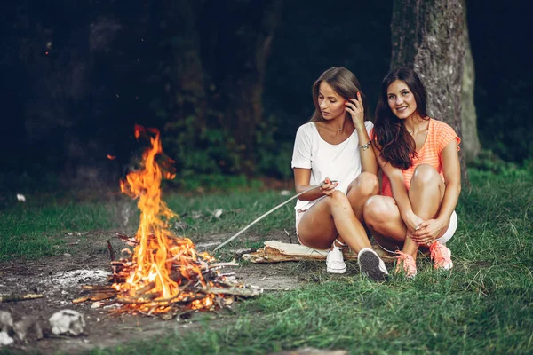 Két csinos lány egy nyári parkban — Stock Fotó