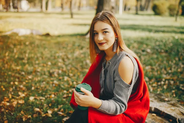 Ragazza carina in un parco autunnale — Foto Stock