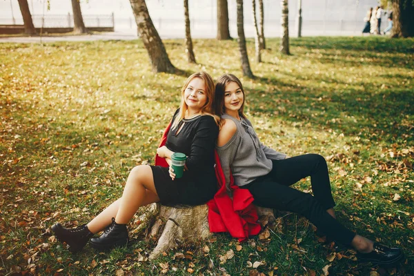 Ragazze carine in un parco d'autunno — Foto Stock