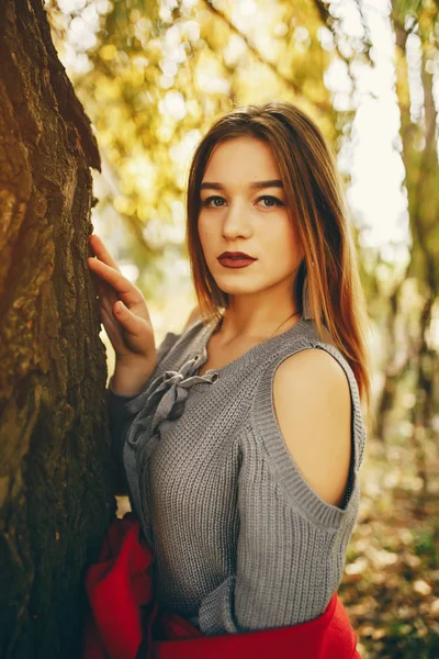 Gadis cantik di taman musim gugur — Stok Foto