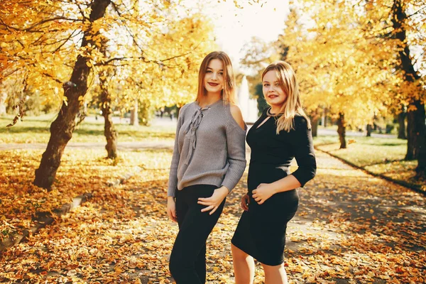Bir sonbahar parkta sevimli kızlar — Stok fotoğraf