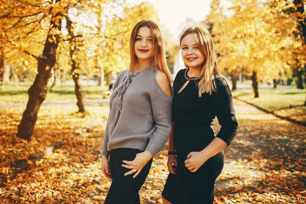 Chicas lindas en un parque de otoño —  Fotos de Stock