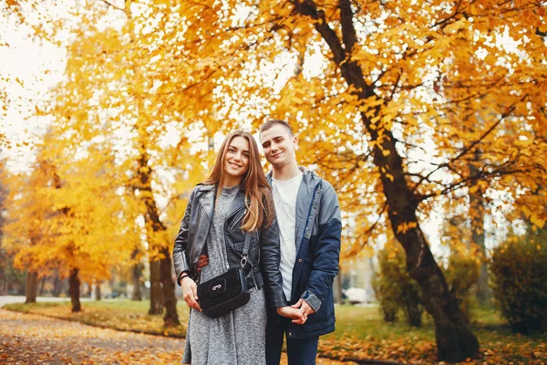 Pareja en el parque de otoño —  Fotos de Stock