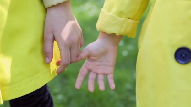 Video de dos niños pequeños tomados de la mano — Vídeos de Stock