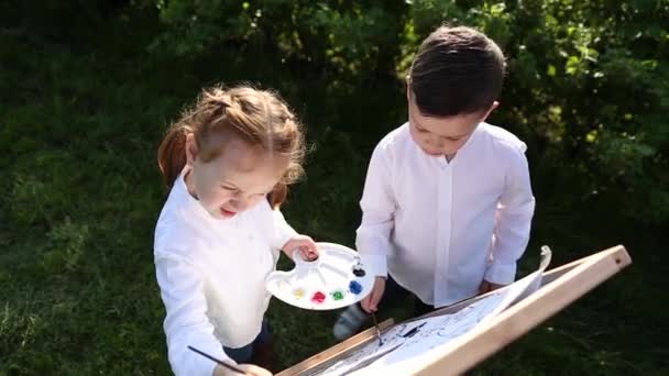 Niños pequeños en un campo — Vídeo de stock