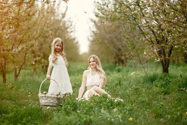 Famiglia carina ed elegante in un parco primaverile — Foto Stock