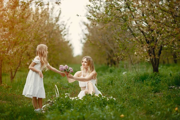 Famiglia carina ed elegante in un parco primaverile — Foto Stock