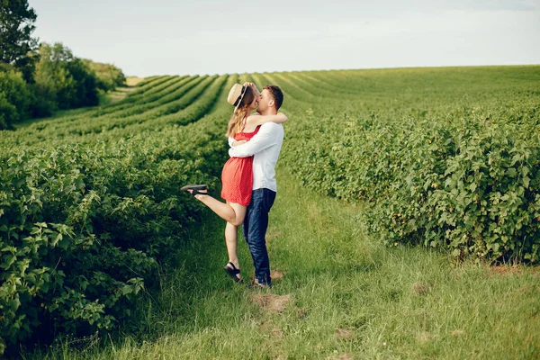 Прекрасная пара проводит время на летнем поле — стоковое фото