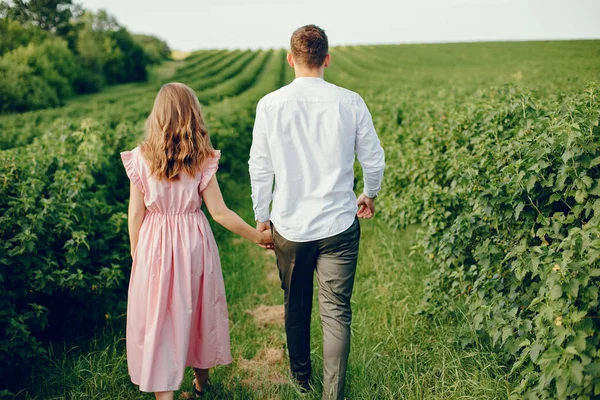 Belo casal passar o tempo em um campo de verão — Fotografia de Stock