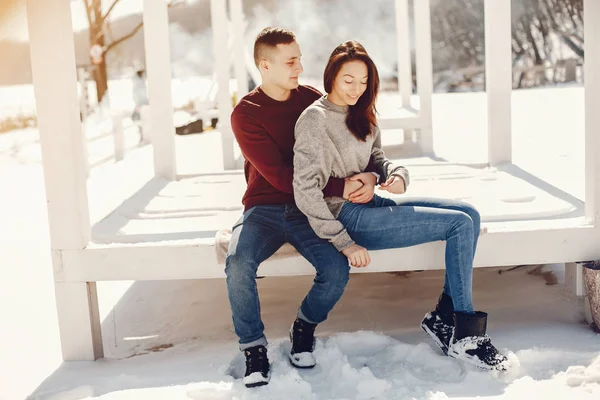 Couple dans un parc d'hiver — Photo