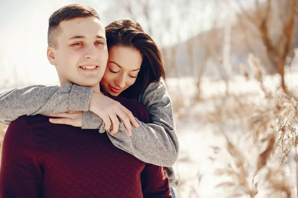 Pareja en un parque de invierno —  Fotos de Stock