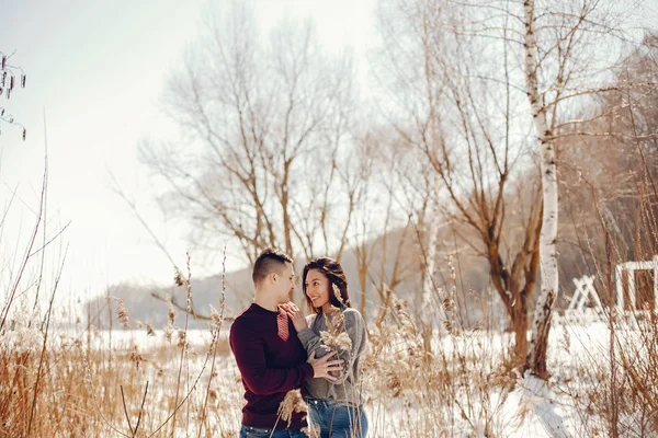 Casal em um parque de inverno — Fotografia de Stock