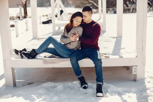 Couple dans un parc d'hiver — Photo