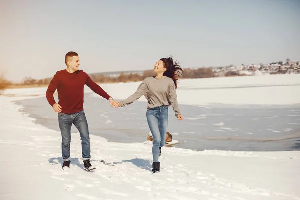 Pareja en un parque de invierno —  Fotos de Stock