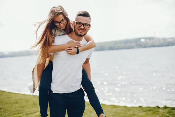 Girl with boyfriend — Stock Photo, Image