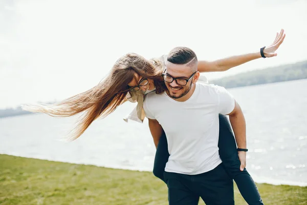 Girl with boyfriend — Stock Photo, Image