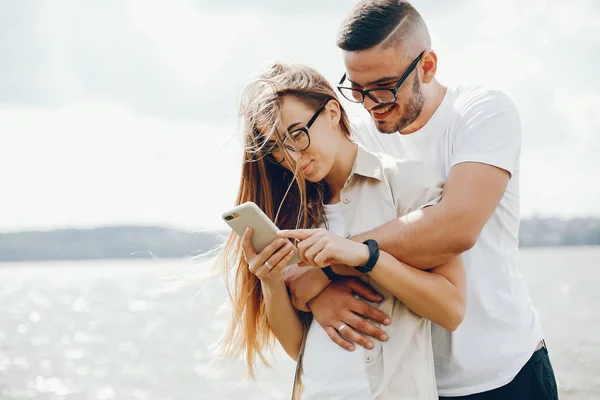 Girl with boyfriend — Stock Photo, Image