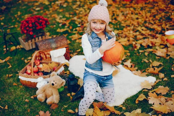 秋天公园里可爱的小女孩 — 图库照片