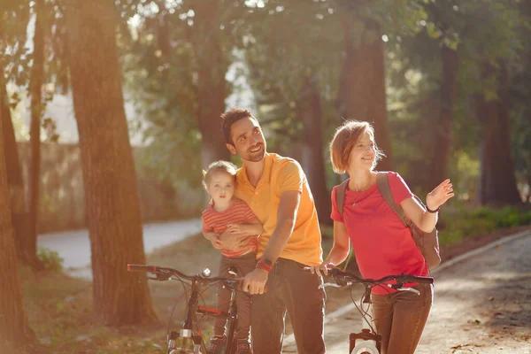 Familia con bicicleta en un parque de verano —  Fotos de Stock