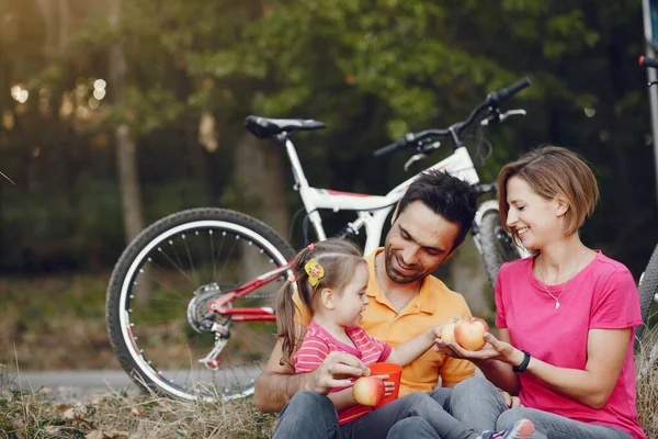 Familia con bicicleta en un parque de verano —  Fotos de Stock