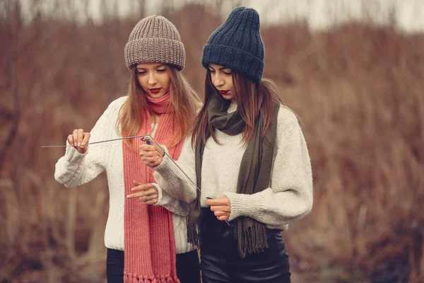 Donne in un parco invernale senza neve — Foto Stock