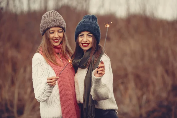 Donne in un parco invernale senza neve — Foto Stock