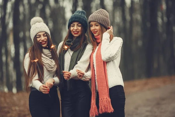Donne in un parco invernale senza neve — Foto Stock