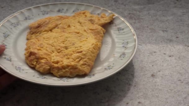 Steaming Egg Omelette Crafted Served Plate — Stock Video