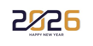 Mutlu yıllar 2026 tasarım metin vektör illüstrasyonu. Yeni yıl kutlaması konsepti