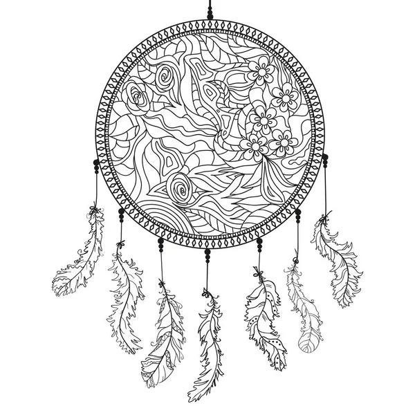 Dromenvanger Zentangle Veren Abstracte Mystic Symbool Amerikaanse Indianen Symbool Zen — Stockvector