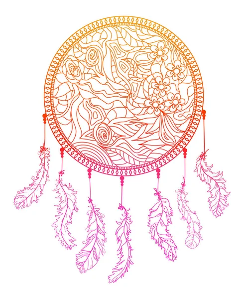 Gekleurde Dromenvanger Zentangle Veren Abstracte Mystic Symbool Amerikaanse Indianen Symbool — Stockvector