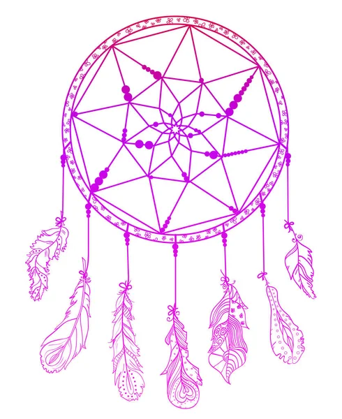 Dreamcatcher Zentangle Peří Abstraktní Mystický Symbol Američtí Indiáni Symbol Zen — Stockový vektor