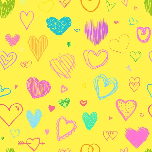 Seamless Background Multicolored Hearts Colorful Wallpaper Hand Drawn Many Big — Stock Vector