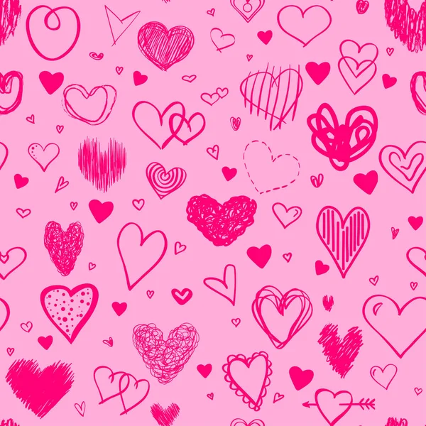 Bezszwowe Tło Wielobarwny Sercem Kolorowe Tapety Ręcznie Rysowane Wiele Miłości — Wektor stockowy