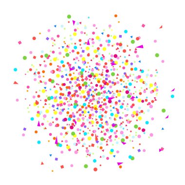 Patlama. Doku üzerinde beyaz renkli geometrik öğelerle. Konfeti ile geometrik arka plan. Desen tasarımı için. Güzel renkler. Basım endüstrisi, poster, tişört ve Tekstil için yazdırın. Tebrik kartları