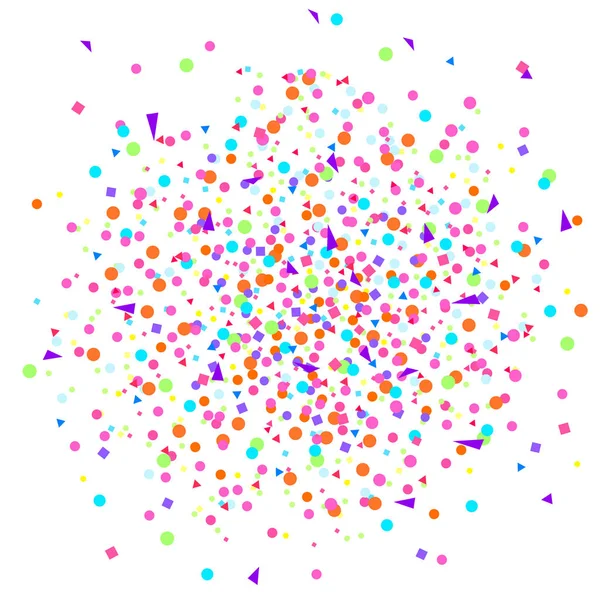 Patlama. Beyaz üzerine rastgele geometrik öğelerle doku. Konfeti ile geometrik arka plan. Desen tasarımı için. Güzel renkler. Basım endüstrisi, poster, tişört ve Tekstil için yazdırın. Tebrik kartları