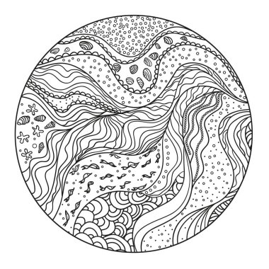 Daire desen çizgileri ve dalgalar. Evrensel geometrik doku. Mandala. Fotodinamik deniz arka plan. Çizgisel duvar kağıdı. Dekoratif tarzı. Hat sanat yaratma. Zen sanat. Zentangle. Boyama kitabı