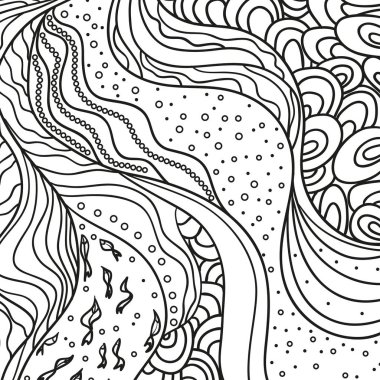 Kare desen çizgileri ve dalgalar. Evrensel geometrik doku. Deniz arka plan. Hat sanat yaratma. Zen sanat. Dekoratif tarzı. Zentangle. Boyama kitabı