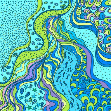 Deniz desen çizgileri ve dalgalar. Elle çizilmiş doku. Fotodinamik deniz arka plan. Hat sanat yaratma. Zen sanat. Dekoratif tarzı. Zentangle. Boyama kitabı